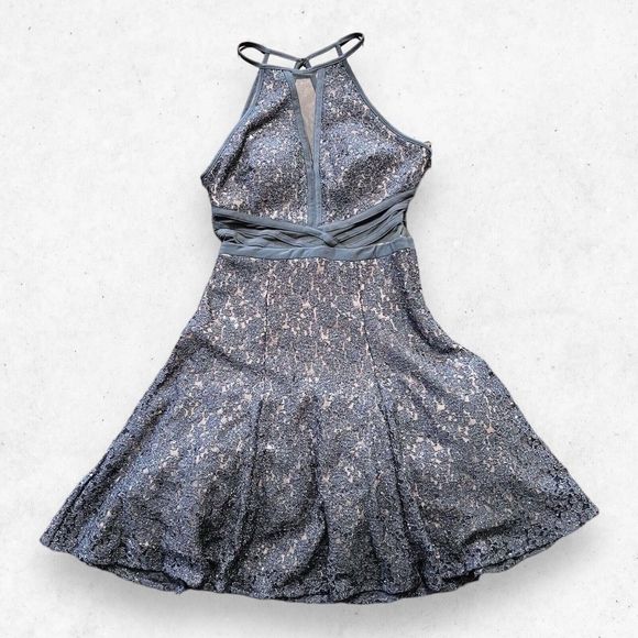 Morgan & Co Embroidery Open Back Formal A-Line Mini‎ Dress Size 3 w/ Crinoline - Picture 1 of 9